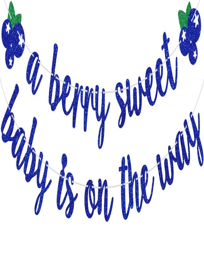PYBHILK Blue Glitter A Berry Sweet Baby is on the Way Banner, Blueberry Oh Baby Party Background, Sweet Fruit Blueberry Baby Shower Gender Reveal Party Decorations Supplies - Image 1